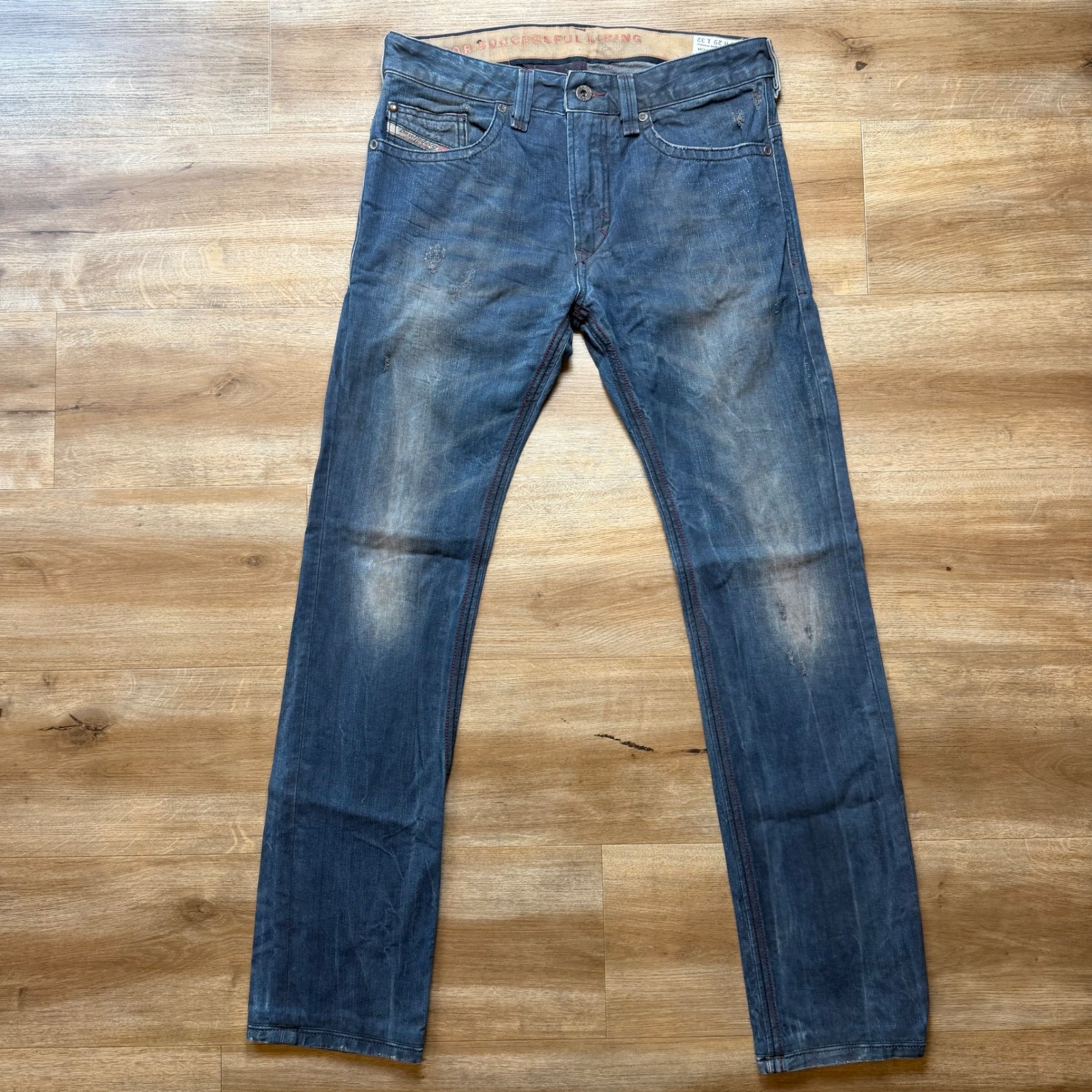 Diesel Thavar Jeans Mens 29x30 Blue Slim Skinny Industrial Distressed Wash 0803u